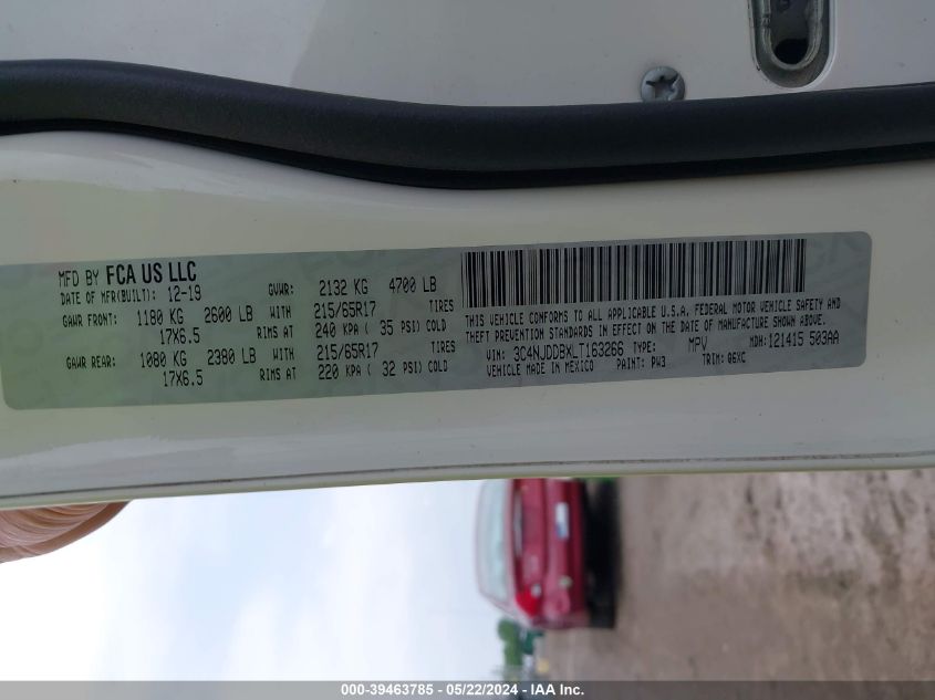 2020 Jeep Compass Trailhawk 4X4 VIN: 3C4NJDDBXLT163266 Lot: 39463785