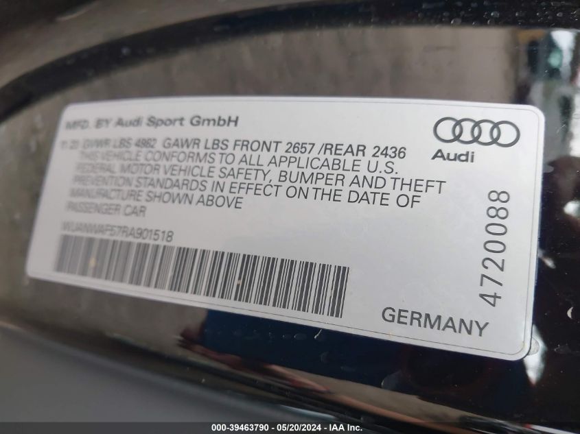 2024 Audi Rs 5 Tfsi Quattro Tiptronic VIN: WUANWAF57RA901518 Lot: 39463790