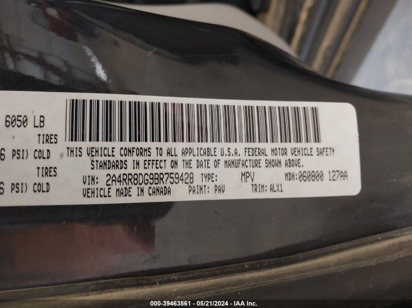 2011 Chrysler Town & Country Touring-L VIN: 2A4RR8DG9BR759428 Lot: 39463861