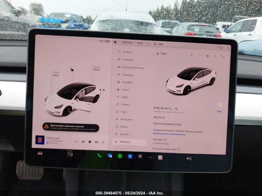 2021 Tesla Model 3 Standard Range Plus Rear-Wheel Drive VIN: 5YJ3E1EA2MF047785 Lot: 39464070