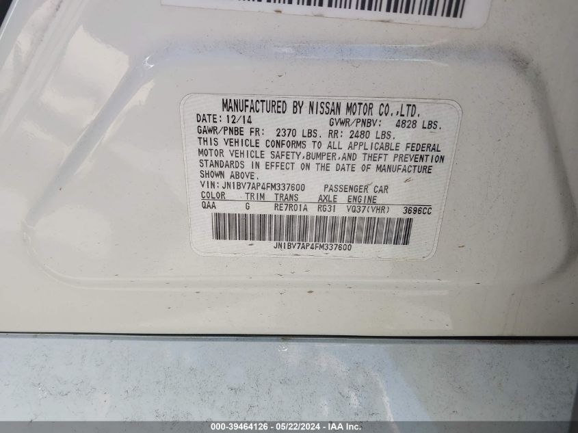 2015 Infiniti Q50 Sport VIN: JN1BV7AP4FM337600 Lot: 39464126