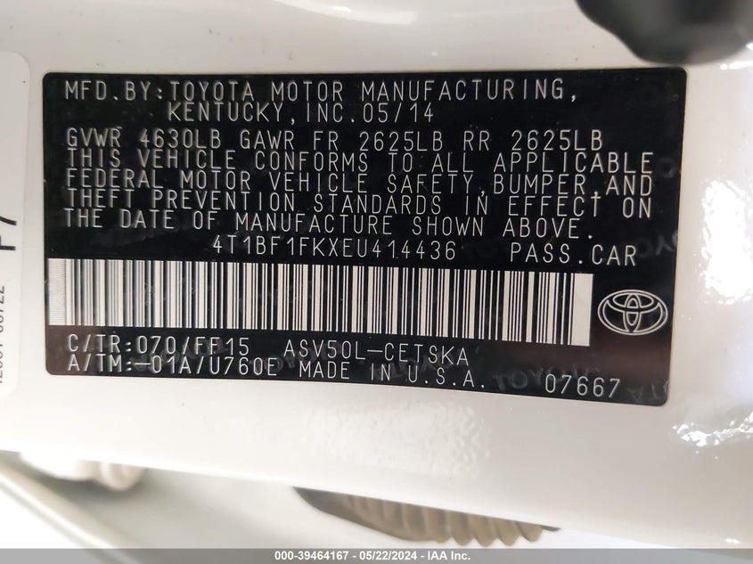 2014 Toyota Camry Se VIN: 4T1BF1FKXEU41443 Lot: 39464167