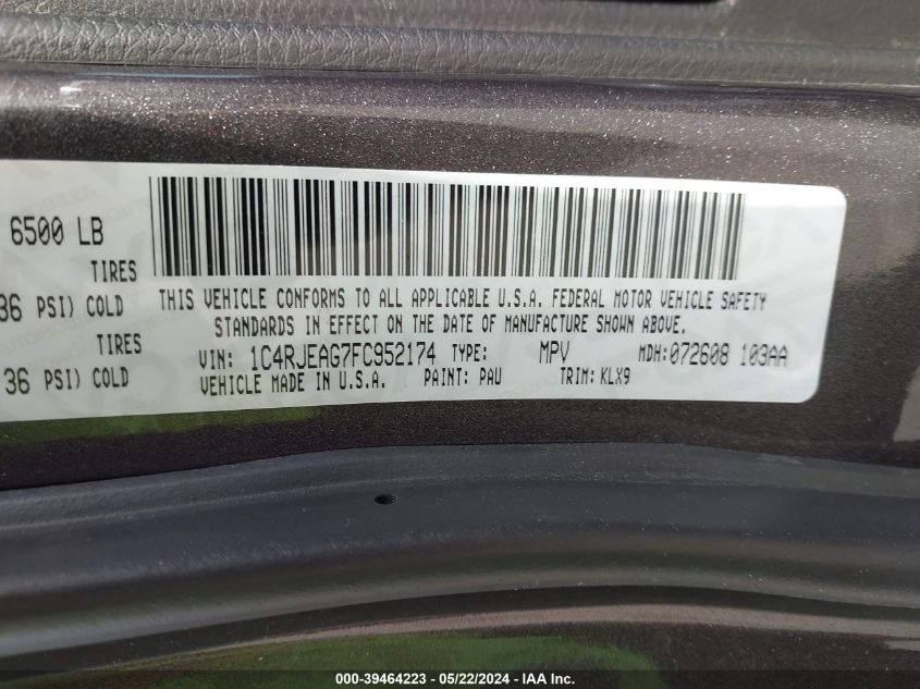 2015 Jeep Grand Cherokee Altitude VIN: 1C4RJEAG7FC952174 Lot: 39464223