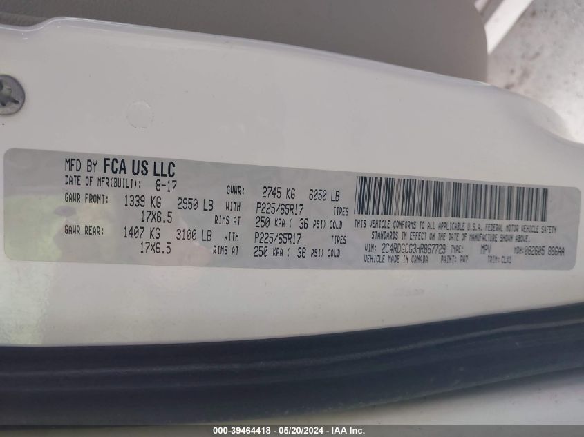 2017 DODGE GRAND CARAVAN SXT - 2C4RDGCG3HR867729