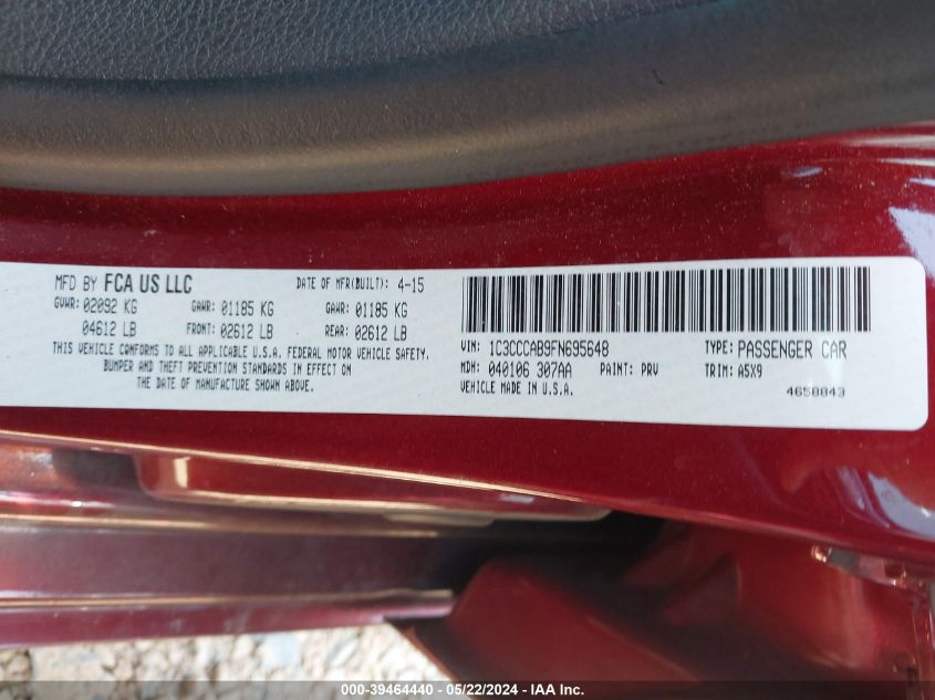 2015 Chrysler 200 Limited VIN: 1C3CCCAB9FN695648 Lot: 39464440