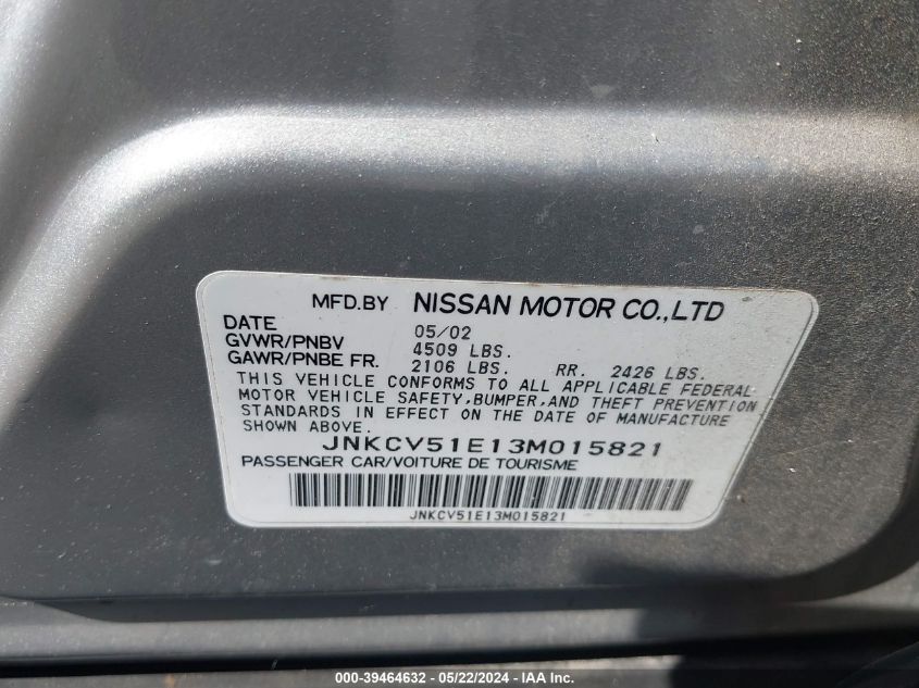 2003 Infiniti G35 Luxury Leather VIN: JNKCV51E13M015821 Lot: 39464632