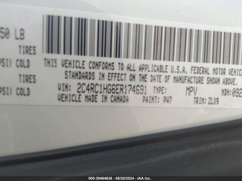 2014 Chrysler Town & Country S VIN: 2C4RC1HG6ER174691 Lot: 39464636