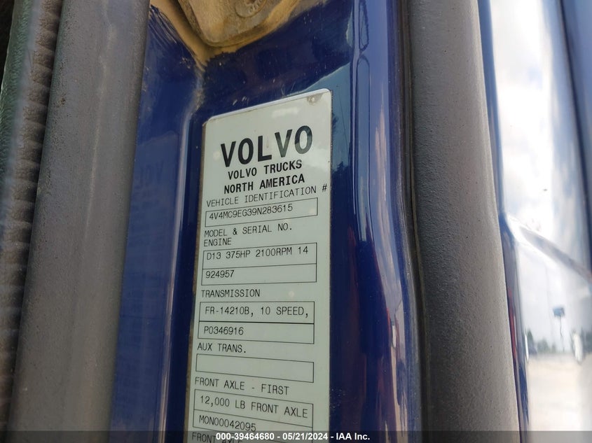 2009 Volvo Vn Vnm VIN: 4V4MC9EG39N283615 Lot: 39464680