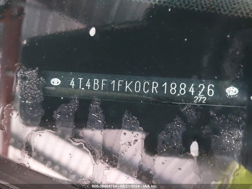 2012 Toyota Camry Le VIN: 4T4BF1FK0CR188426 Lot: 39464754