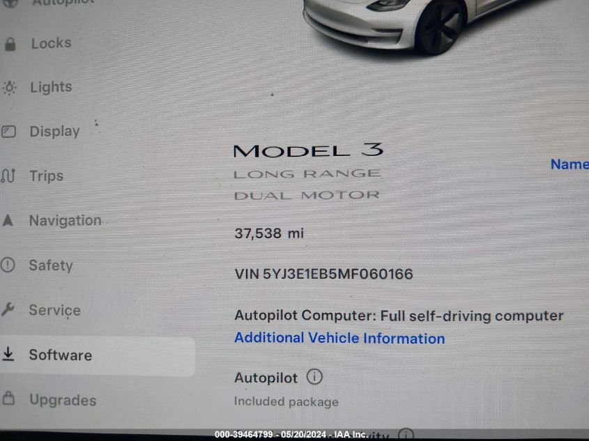 2021 Tesla Model 3 Long Range Dual Motor All-Wheel Drive VIN: 5YJ3E1EB5MF060166 Lot: 39464799