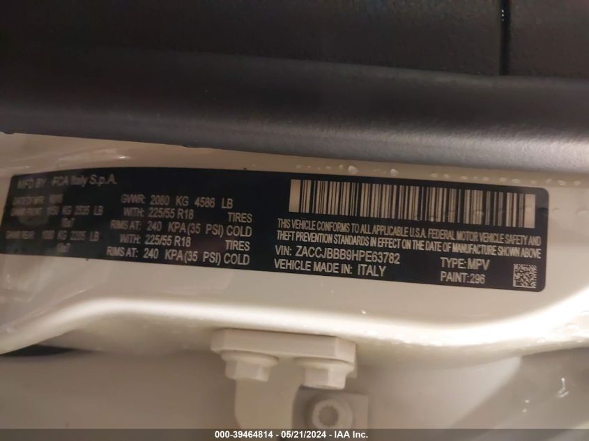 2017 JEEP RENEGADE LATITUDE - ZACCJBBB9HPE63782