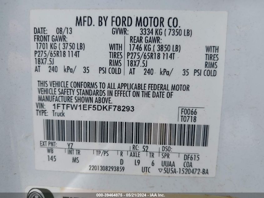 2013 FORD F-150 XLT - 1FTFW1EF5DKF78293