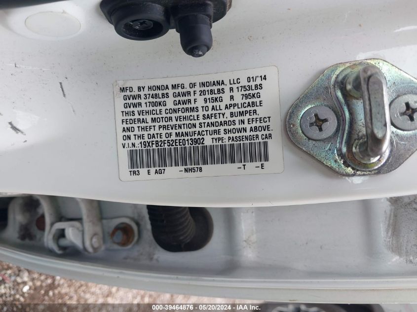 2014 Honda Civic Lx VIN: 19XFB2F52EE013902 Lot: 39464876