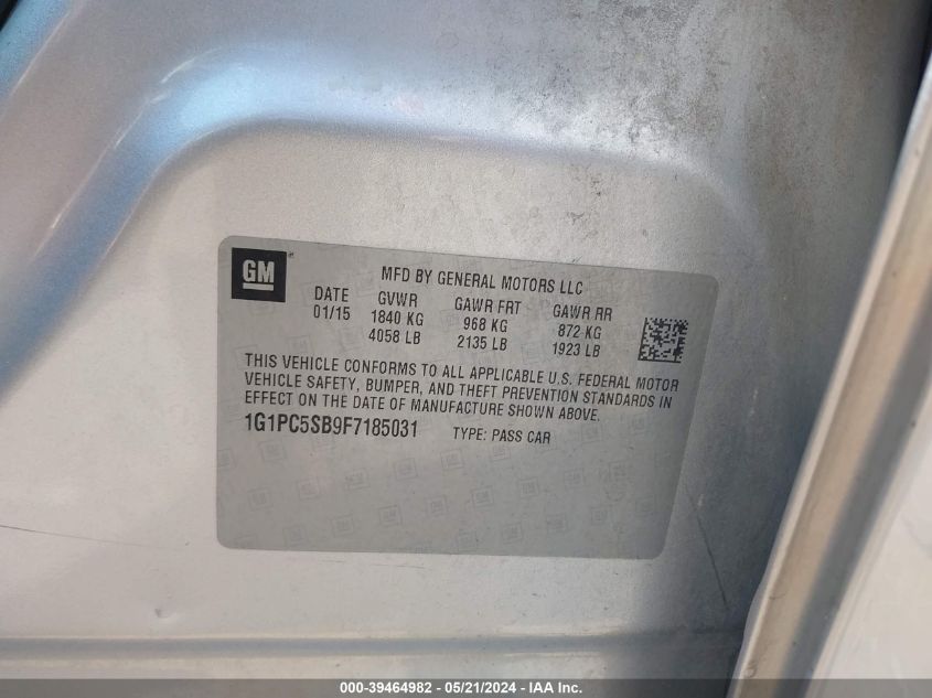 2015 Chevrolet Cruze 1Lt Auto VIN: 1G1PC5SB9F7185031 Lot: 39464982