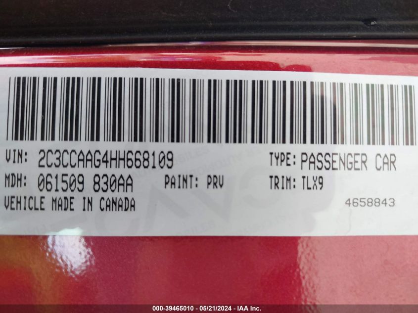 2017 Chrysler 300 Limited VIN: 2C3CCAAG4HH668109 Lot: 39465010