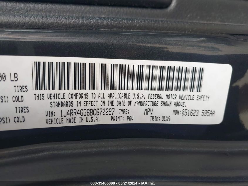2011 Jeep Grand Cherokee Laredo VIN: 1J4RR4GG6BC670297 Lot: 39465080