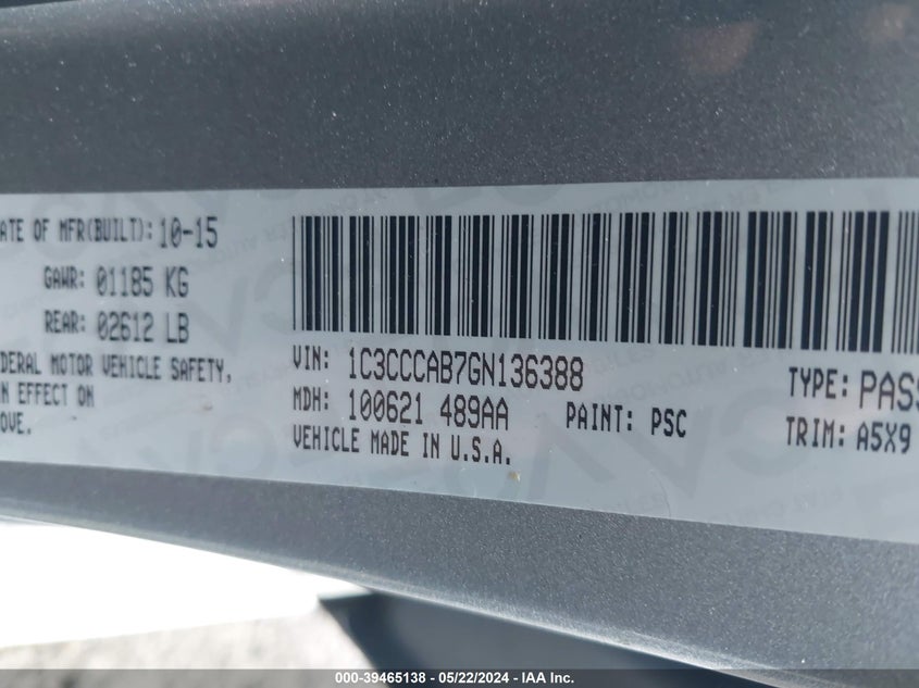 2016 CHRYSLER 200 LIMITED - 1C3CCCAB7GN136388