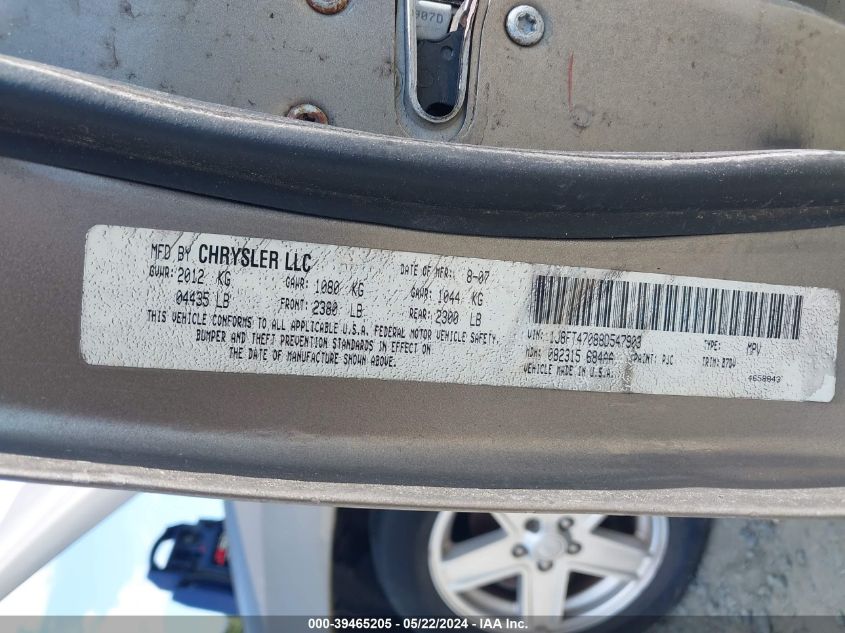 2008 Jeep Compass Sport VIN: 1J8FT47088D547903 Lot: 39465205