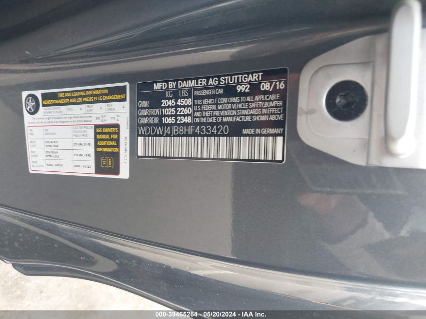 2017 Mercedes-Benz C 300 VIN: WDDWJ4JB8HF433420 Lot: 39465284