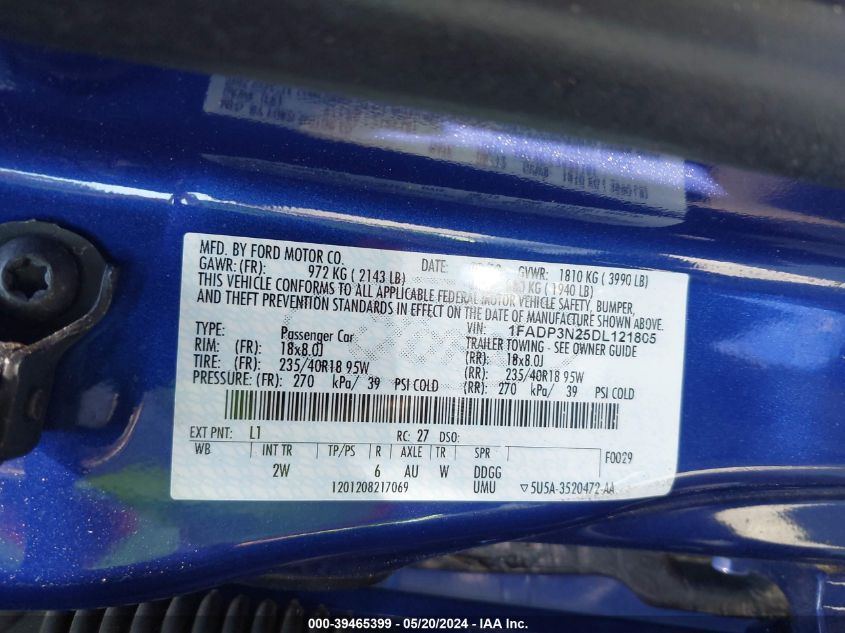 2013 Ford Focus Titanium VIN: 1FADP3N25DL121805 Lot: 39465399