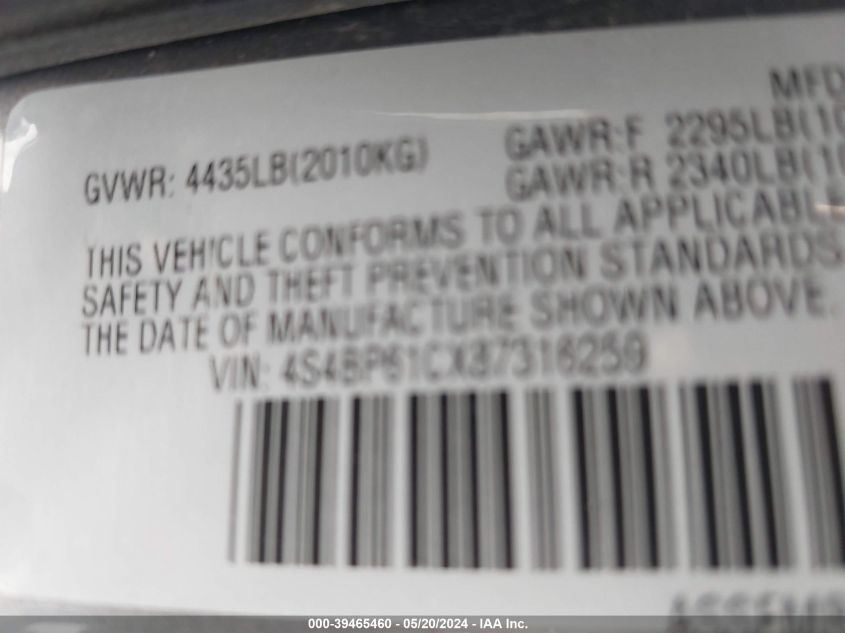 2008 Subaru Outback 2.5I/2.5I L.l. Bean Edition VIN: 4S4BP61CX87316259 Lot: 39465460