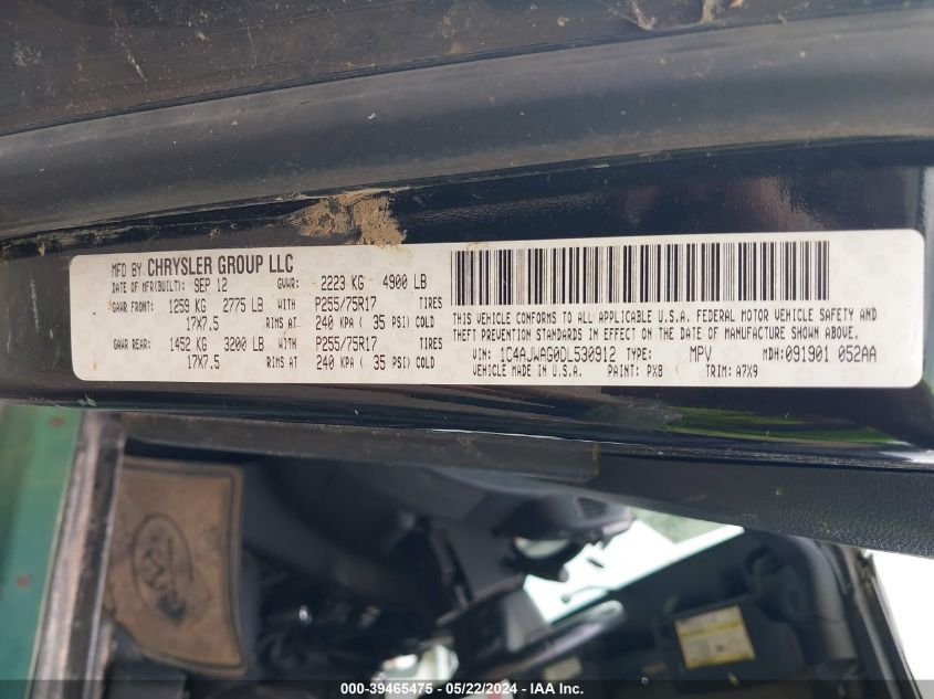 2013 Jeep Wrangler Sport VIN: 1C4AJWAG0DL530912 Lot: 39465475