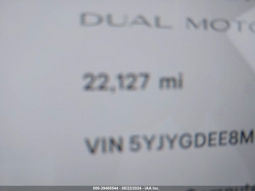 2021 Tesla Model Y Long Range Dual Motor All-Wheel Drive VIN: 5YJYGDEE8MF108786 Lot: 39465544