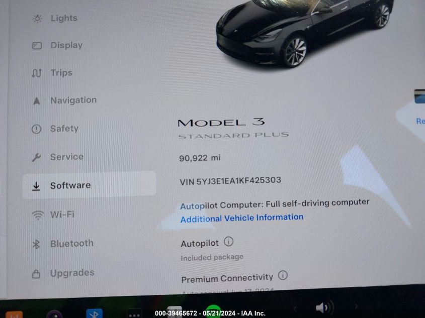 2019 Tesla Model 3 Long Range/Mid Range/Standard Range/Standard Range Plus VIN: 5YJ3E1EA1KF425303 Lot: 39465672