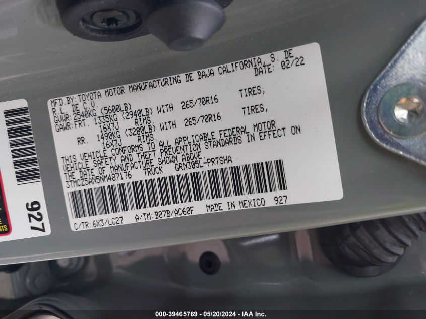 2022 Toyota Tacoma Trd Off Road VIN: 3TMCZ5AN5NM487176 Lot: 39465769