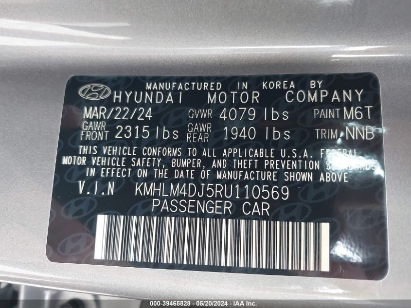 2024 Hyundai Elantra VIN: KMHLM4DJ5RU110569 Lot: 39465828