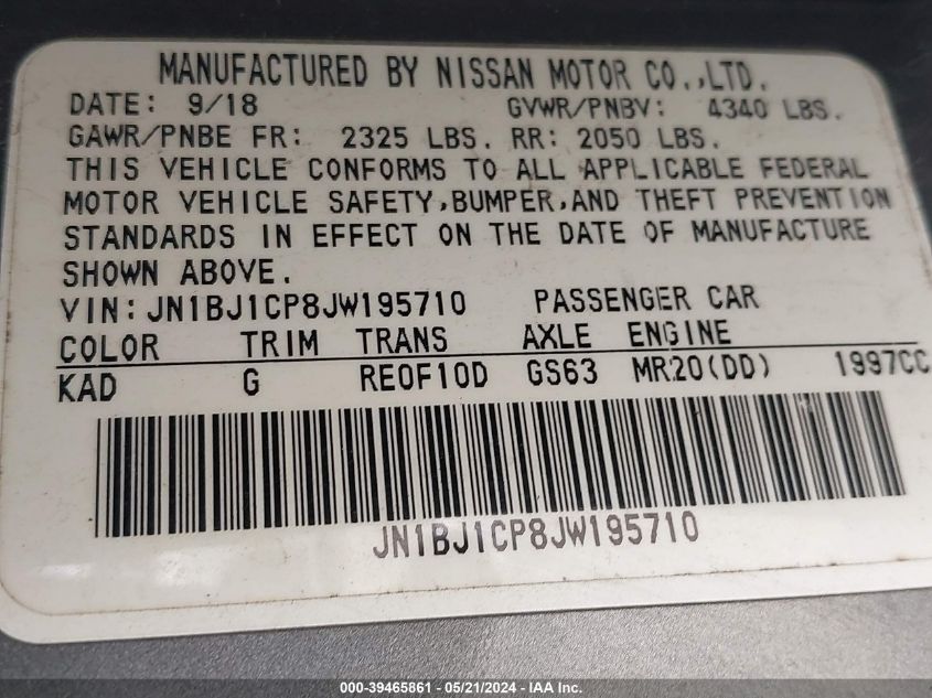 2018 Nissan Rogue Sport Sv VIN: JN1BJ1CP8JW195710 Lot: 39465861