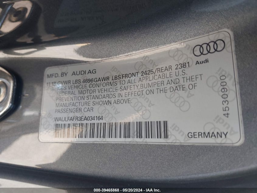 2014 Audi A5 2.0T Premium VIN: WAULFAFR3EA034164 Lot: 39465868