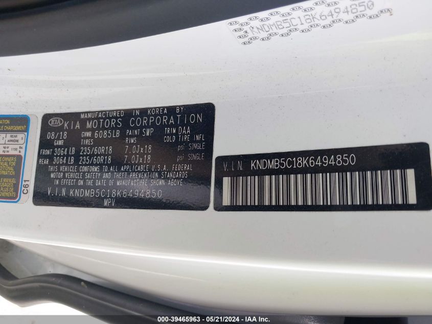 KNDMB5C18K6494850 2019 Kia Sedona Ex