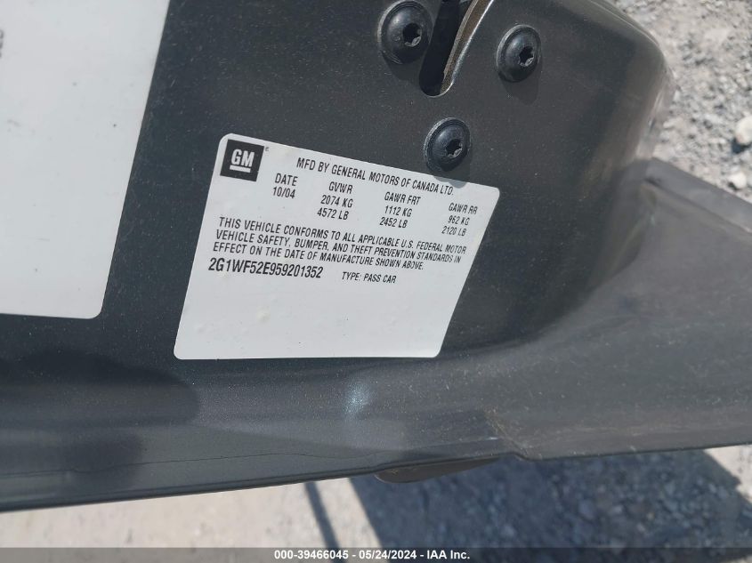 2005 Chevrolet Impala VIN: 2G1WF52E959201352 Lot: 39466045