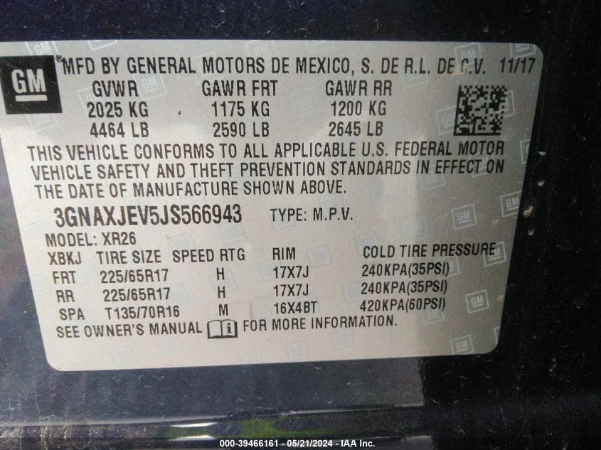 2018 CHEVROLET EQUINOX LT - 3GNAXJEV5JS566943