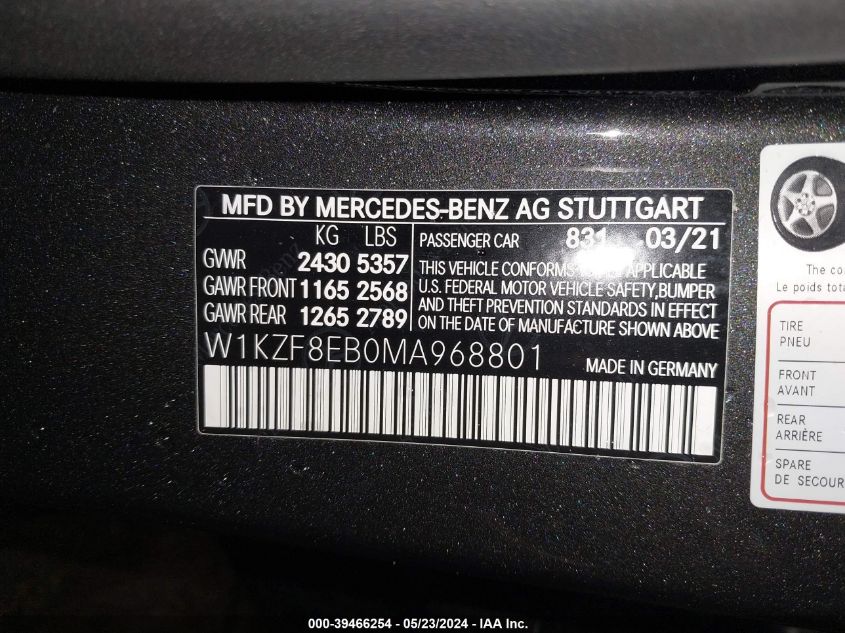 W1KZF8EB0MA968801 2021 Mercedes-Benz E 350 4Matic