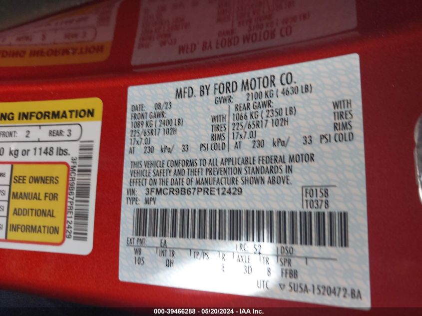 2023 Ford Bronco Sport Big Bend VIN: 3FMCR9B67PRE12429 Lot: 39466288