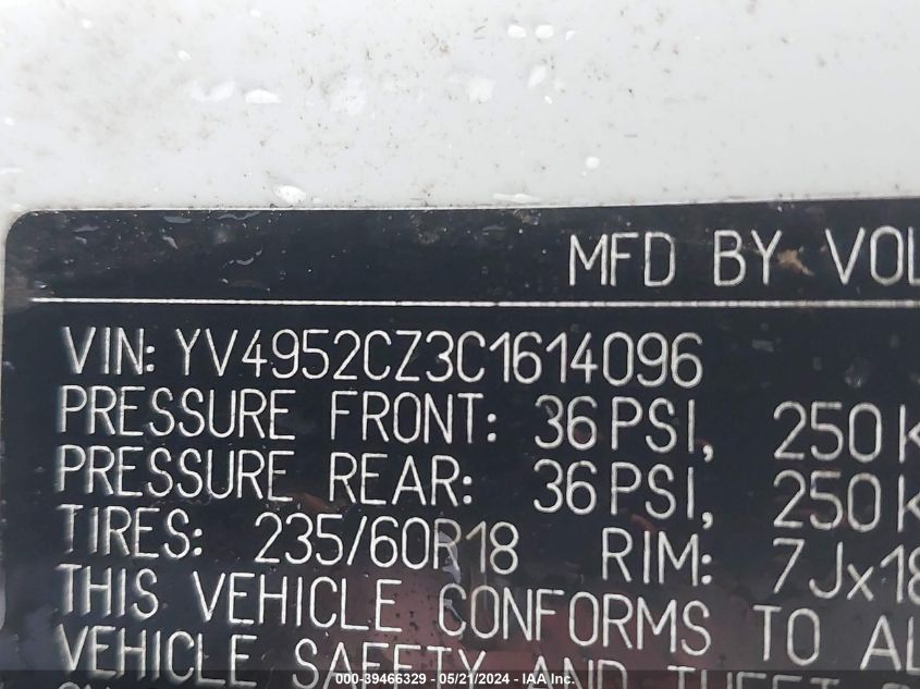 2012 Volvo Xc90 3.2/3.2 Platinum/3.2 Premier Plus VIN: YV4952CZ3C1614096 Lot: 39466329