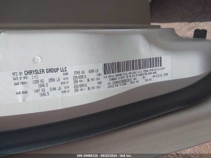 2011 Dodge Grand Caravan Express VIN: 2D4RN4DG8BR652819 Lot: 39466335