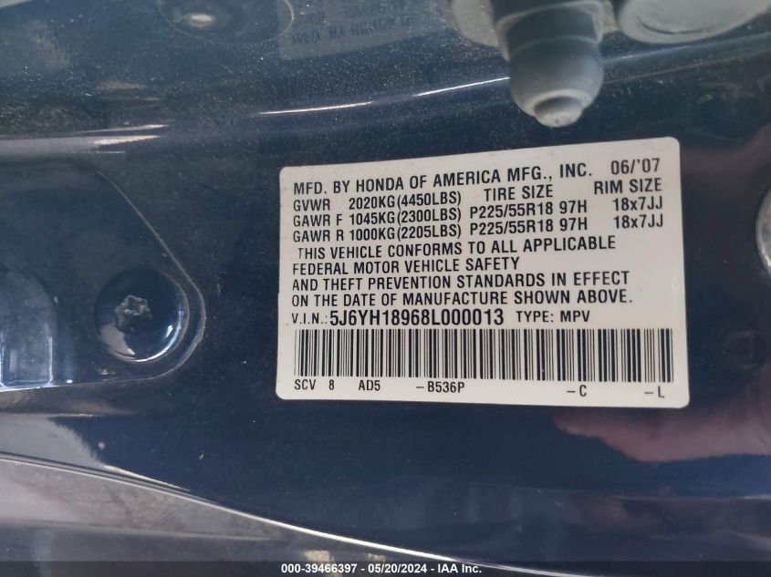 2008 Honda Element Sc VIN: 5J6YH18968L000013 Lot: 39466397