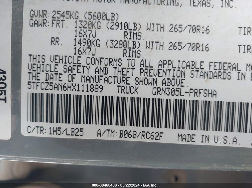 2017 TOYOTA TACOMA DBL CAB/SR/TRDSPT/OR/PRO - 5TFCZ5AN6HX111889