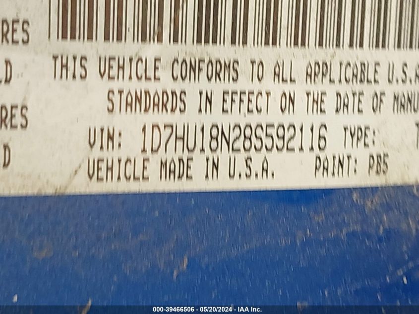 2008 Dodge Ram 1500 St/Sxt VIN: 1D7HU18N28S592116 Lot: 39466506