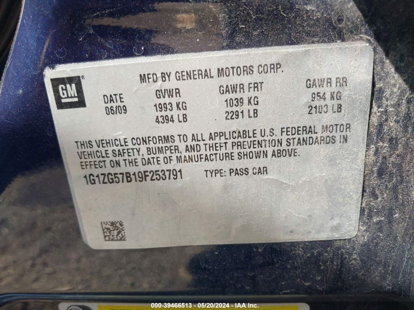 2009 Chevrolet Malibu Ls VIN: 1G1ZG57B19F253791 Lot: 39466513