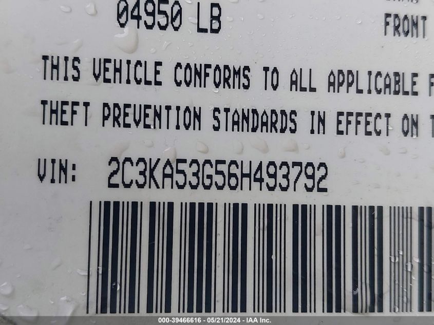 2006 Chrysler 300 Touring VIN: 2C3KA53G56H493792 Lot: 39466616