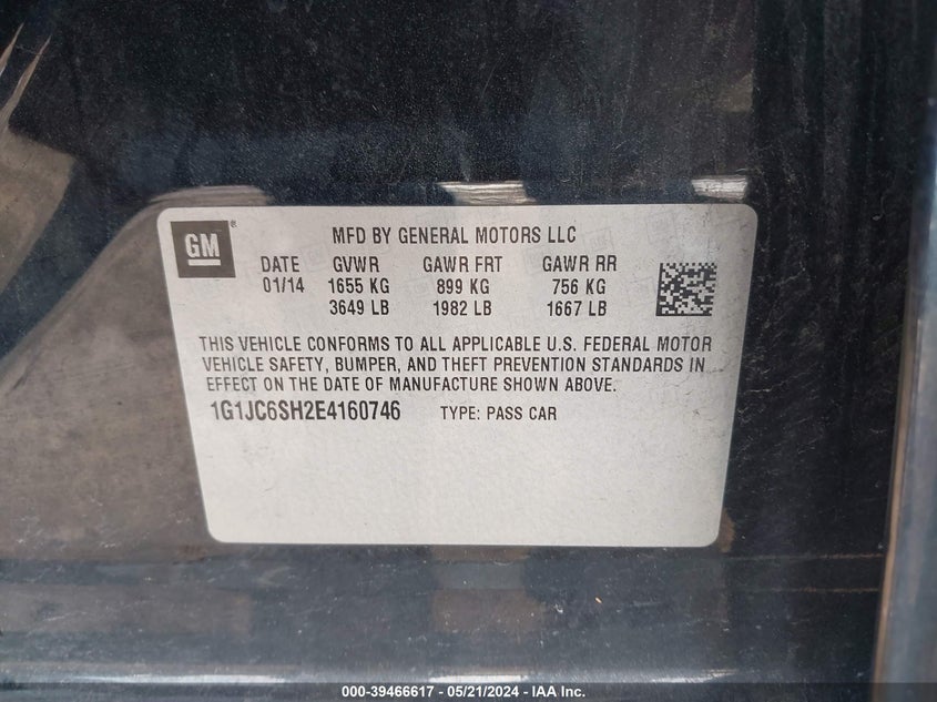 2014 CHEVROLET SONIC LT - 1G1JC6SH2E4160746