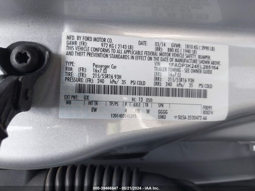 2014 FORD FOCUS SE - 1FADP3K24EL285164