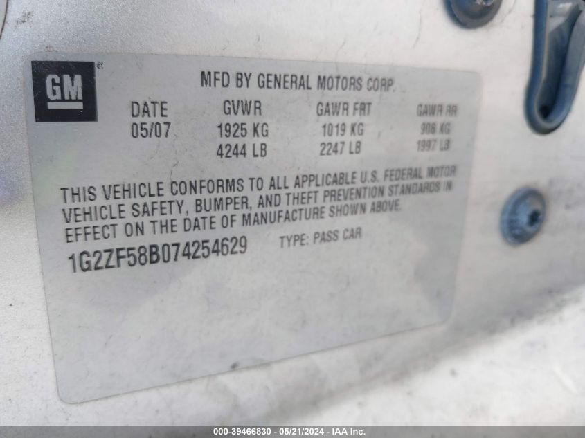 2007 Pontiac G6 Value Leader VIN: 1G2ZF58B074254629 Lot: 39466830