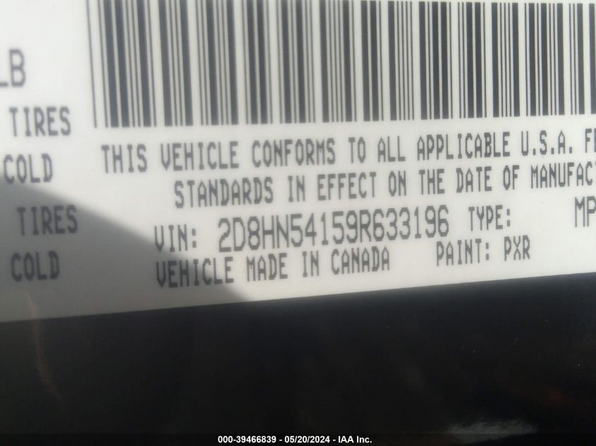 2009 Dodge Grand Caravan Sxt VIN: 2D8HN54159R633196 Lot: 39466839