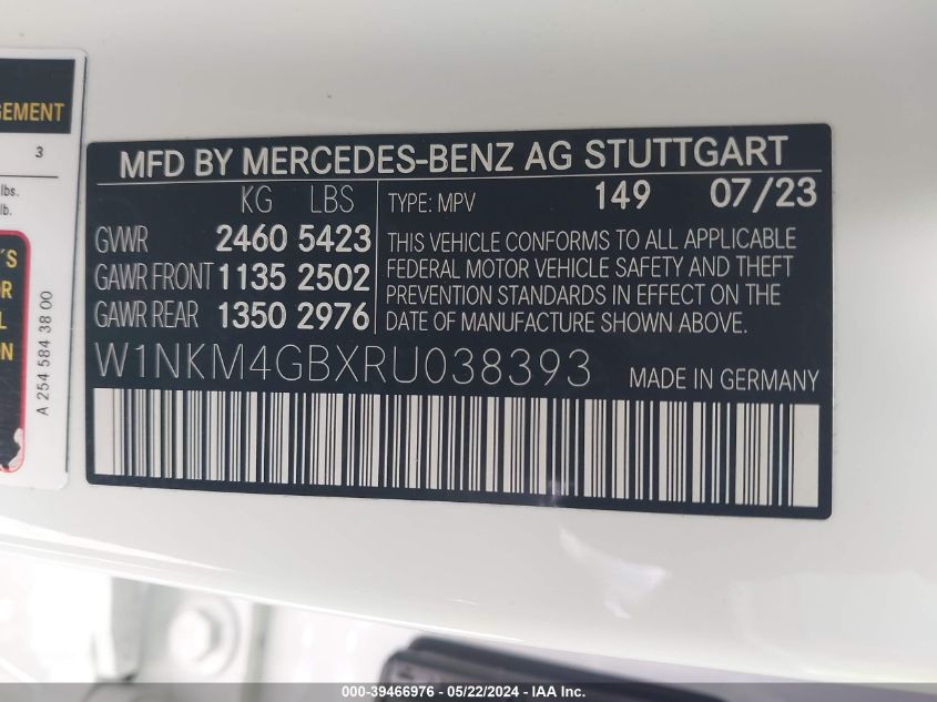 2024 Mercedes-Benz Glc 300 Suv VIN: W1NKM4GBXRU038393 Lot: 39466976