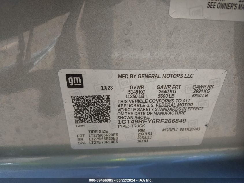 2024 GMC Sierra 2500Hd 4Wd Standard Bed Denali VIN: 1GT49REY6RF266840 Lot: 39466985